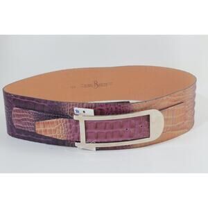 VTG Wide Waist Belt Crocodile Embossed Purple Textured Cinch Statement Belt XL